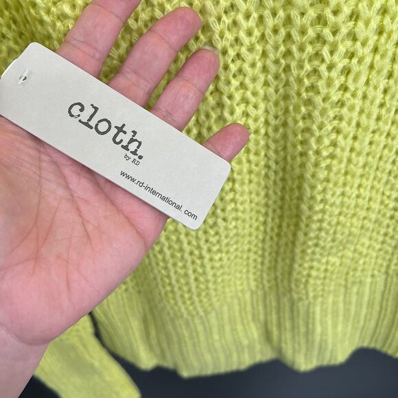 NEW CLOTH by RD neon yellow loose knit sweater pullover v-neck cozy oversized S - Picture 7 of 10